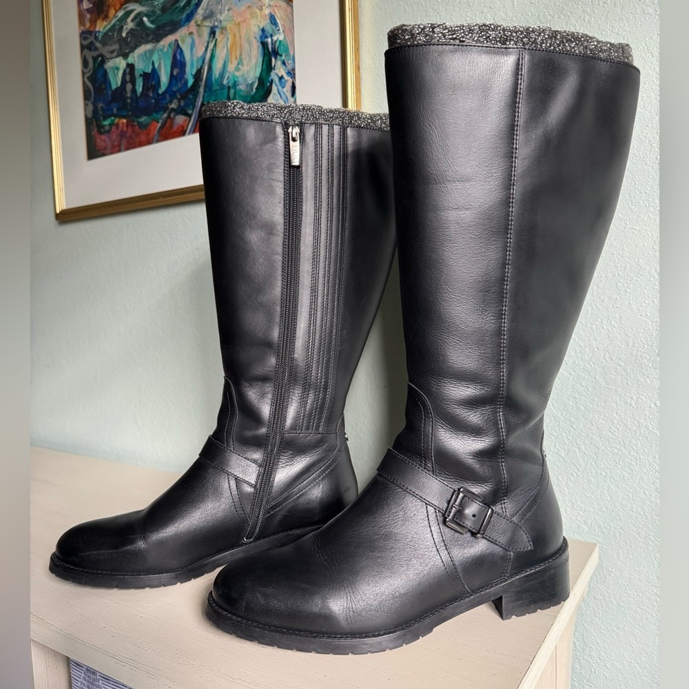 NWOT Duo Boots US 10 Charlotte Knee High Wide Calf Boots in Black Leather